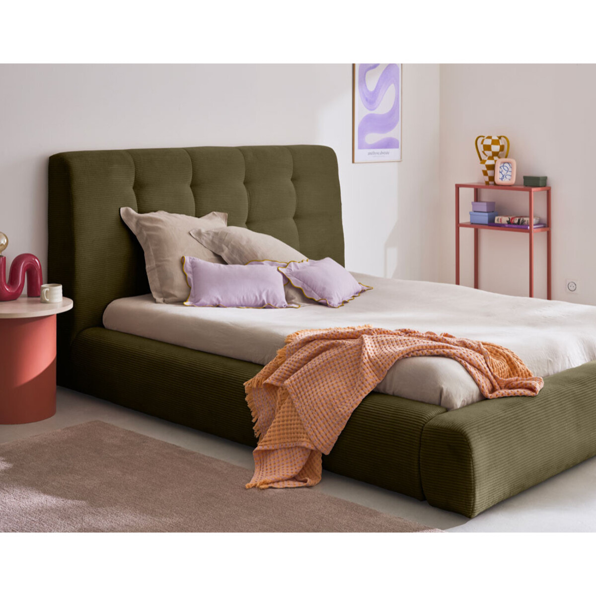 Onyx - lit coffre - 140x190 cm - en velours côtelé - sommier inclus - Vert