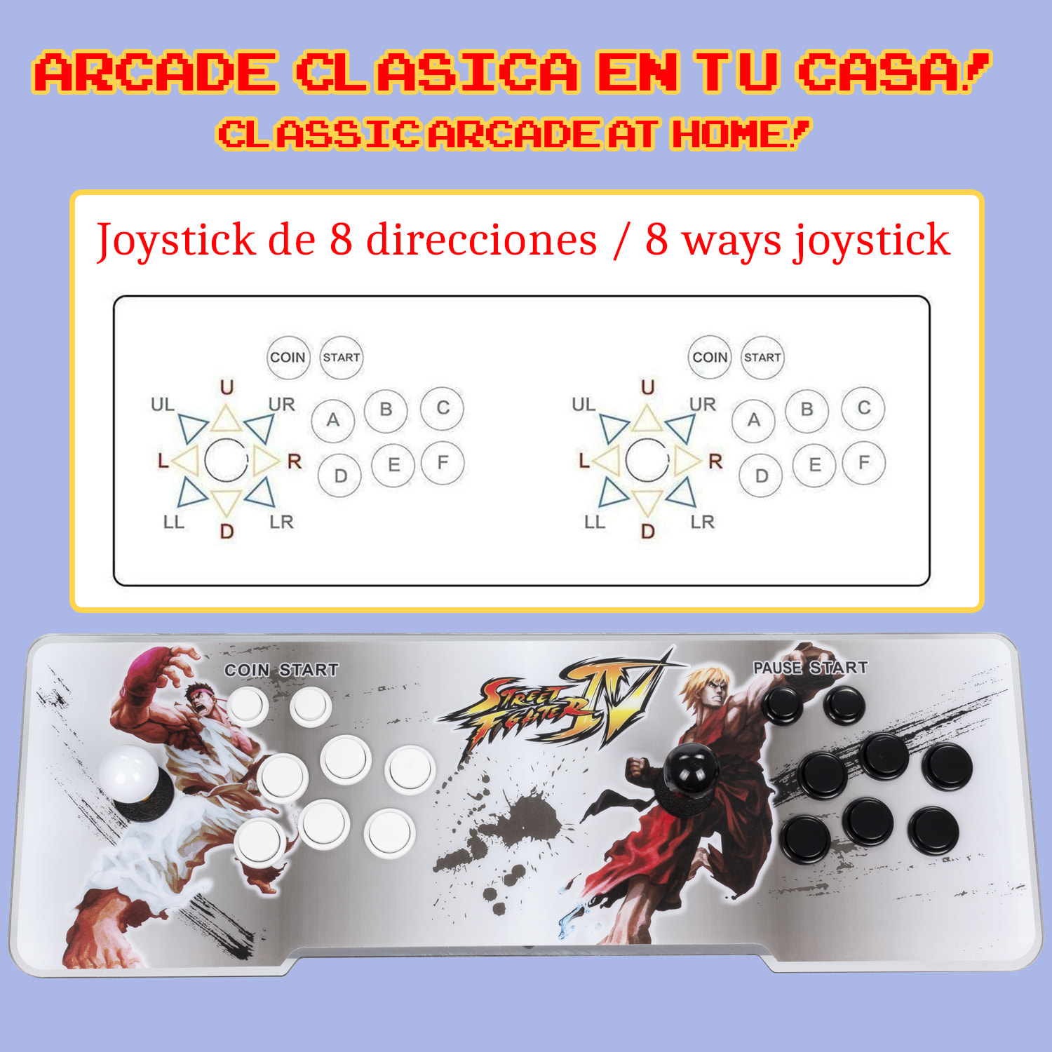 Pandoras Box 12. Consola arcade clásica, tipo máquina recreativa, con 3188 juegos clásicos instalados. Conexiones HDMI y VGA y salida USB. Incluye 2 mandos analógicos con conexión USB.