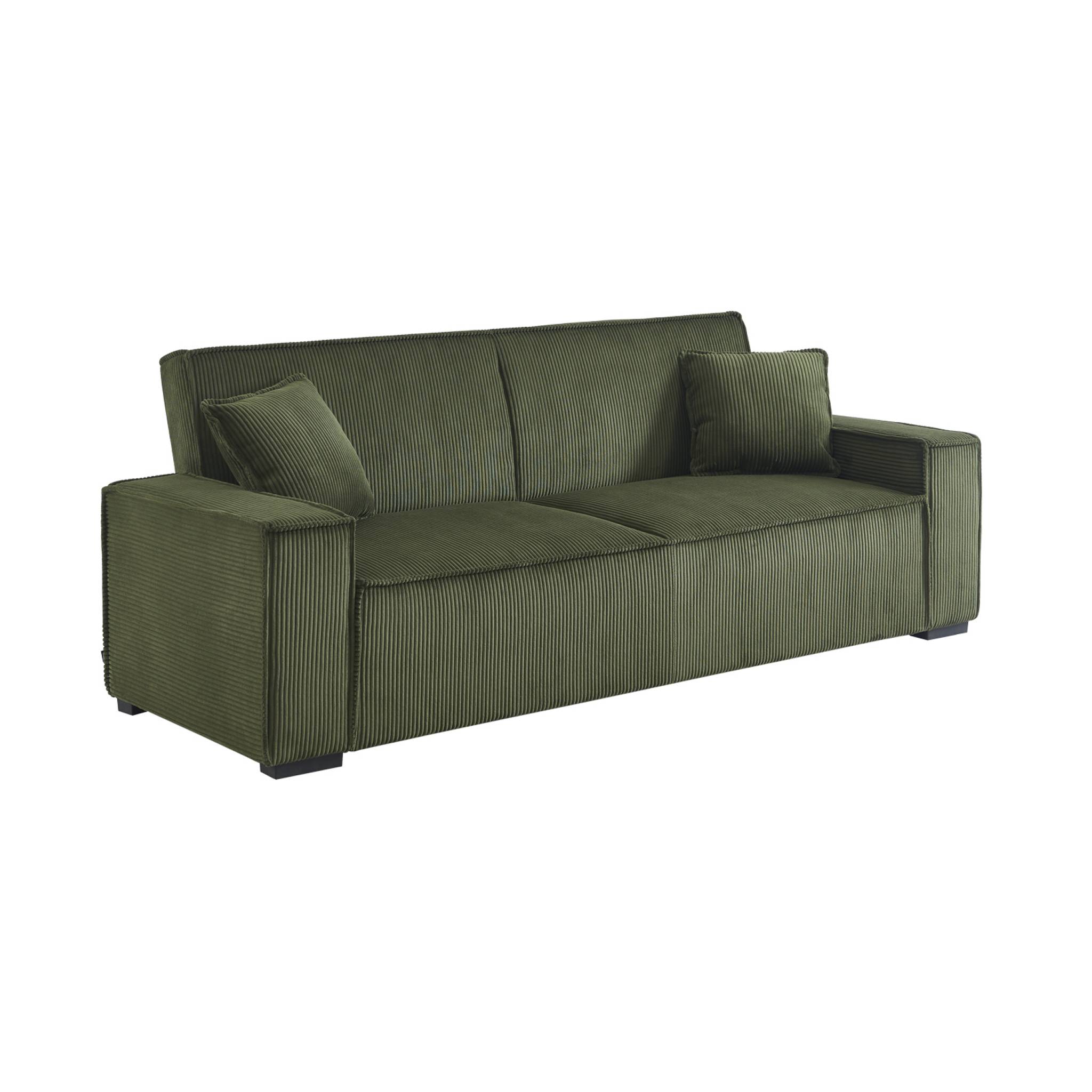 Canapé convertible 3 places kaki velours côtelé L 231 x P 96.5 x H 80cm