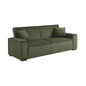 Canapé convertible 3 places kaki velours côtelé L 231 x P 96.5 x H 80cm