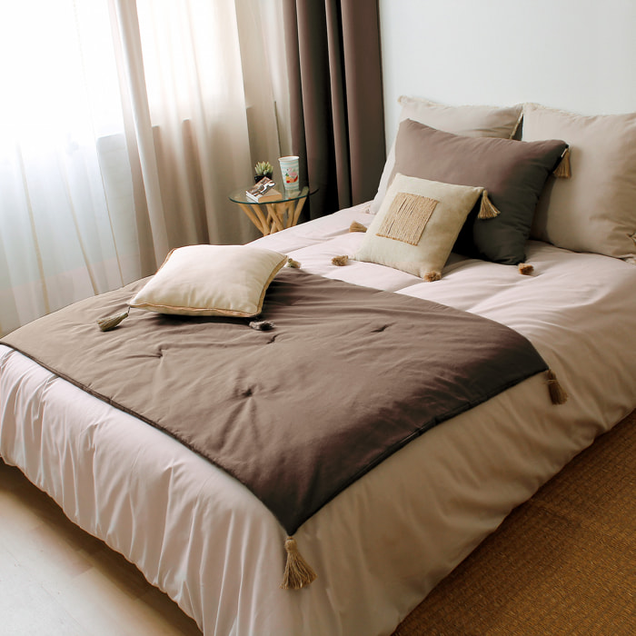 Edredon Panama avec pompons en jute - Taupe