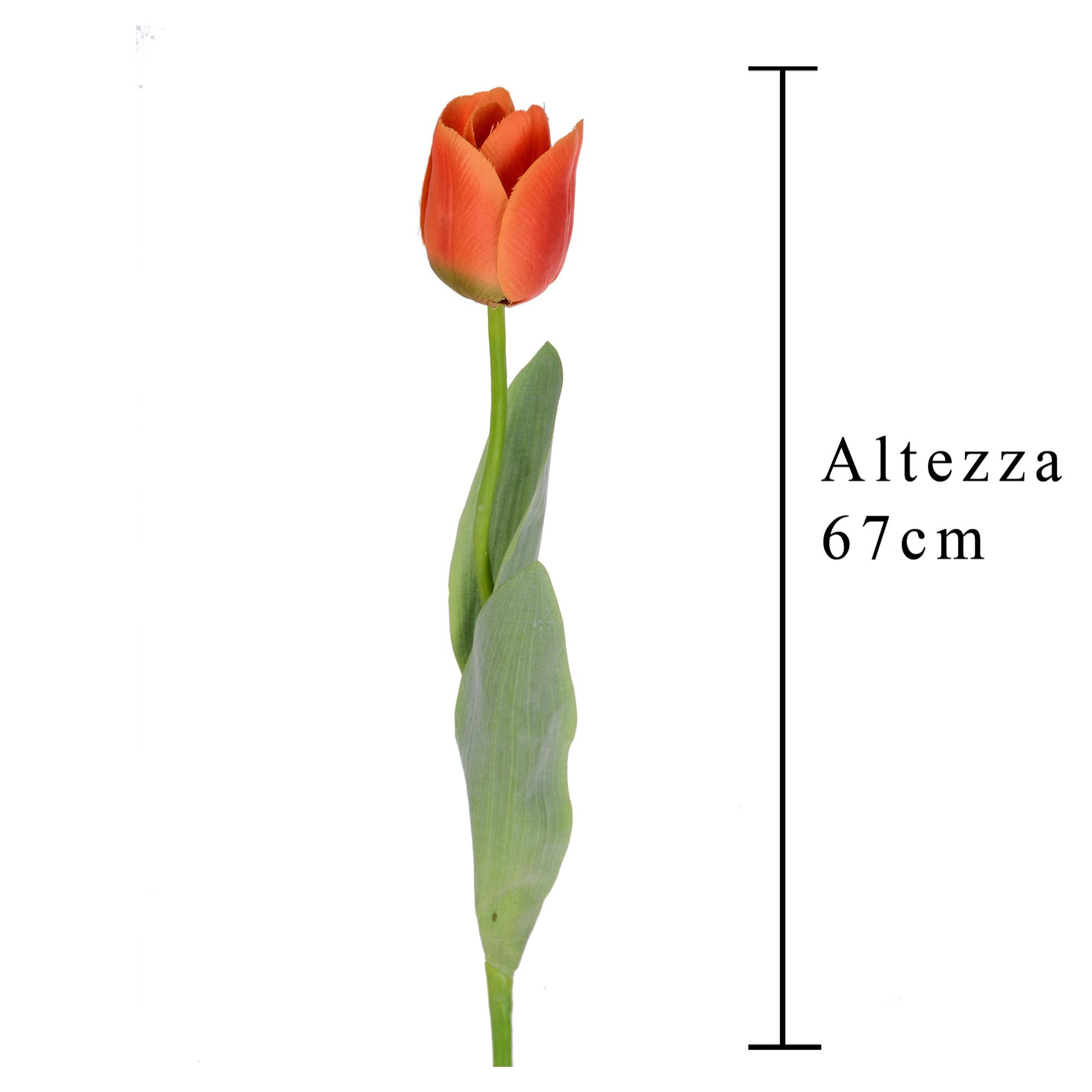 Tulipano Con Foglie. Altezza 67 Cm - Pezzi 12 - 9X67X5cm - Colore: Arancio - Bianchi Dino - Fiori Artificiali