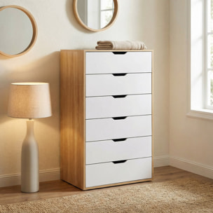 Cassettiera 6 cassetti bianca e rovere 68x40x115 cm - Sky