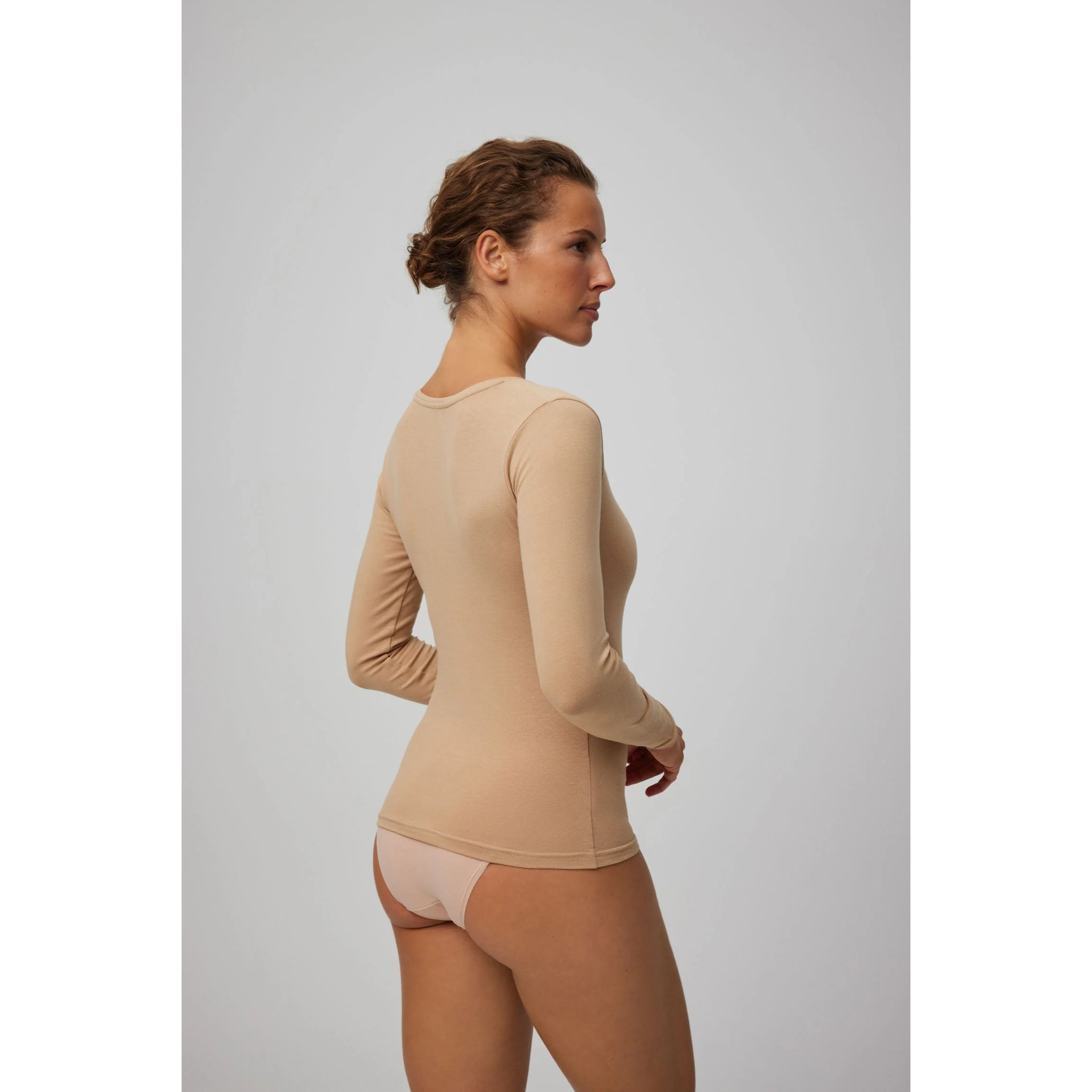 Maglietta in cotone beige a maniche lunghe