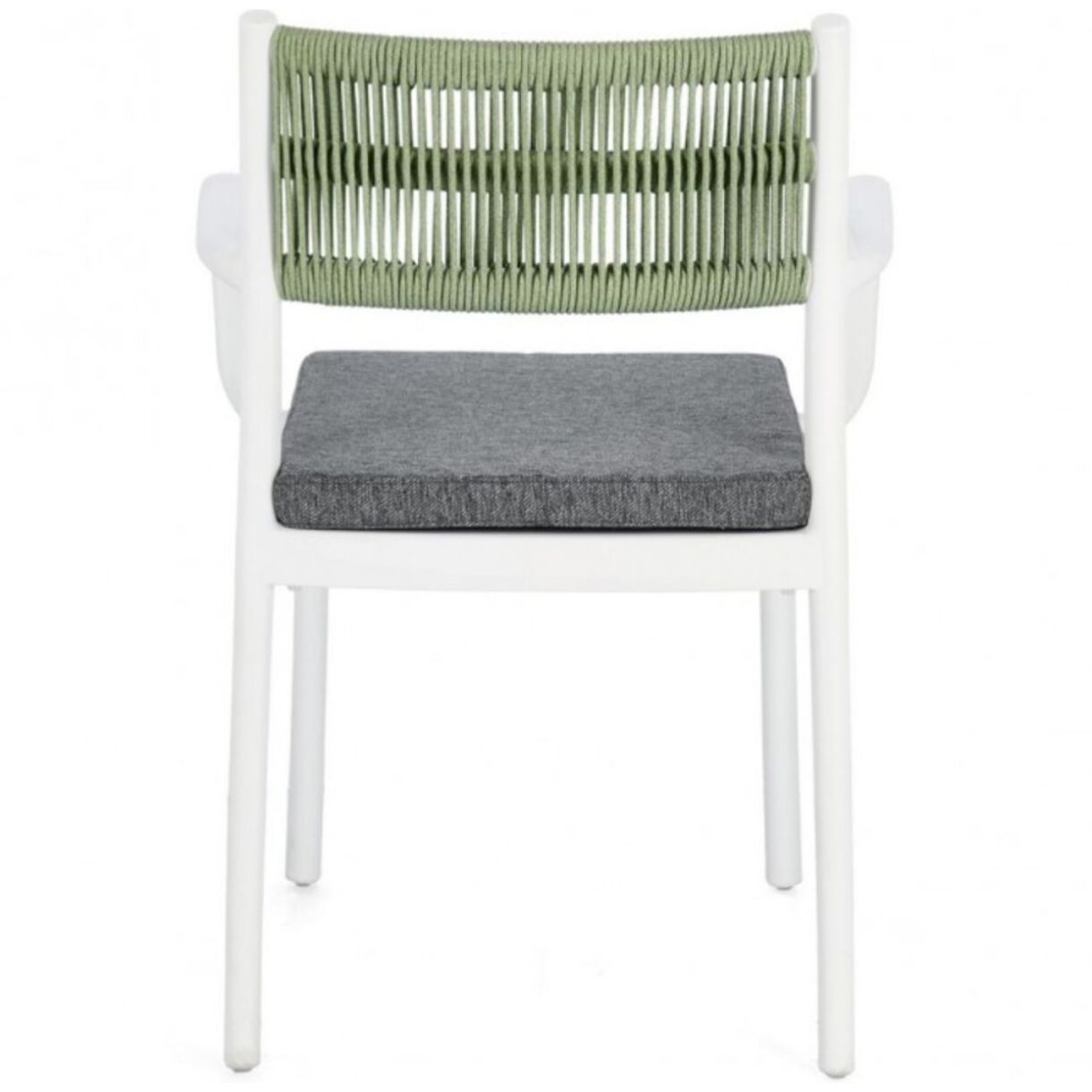 Set di 4 sedie ALVIN in polipropilene bianco e corda intrecciata verde, con braccioli
