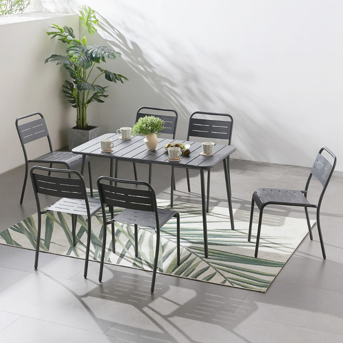 Ensemble table et chaises gris foncé 4/6 places  - EVORA