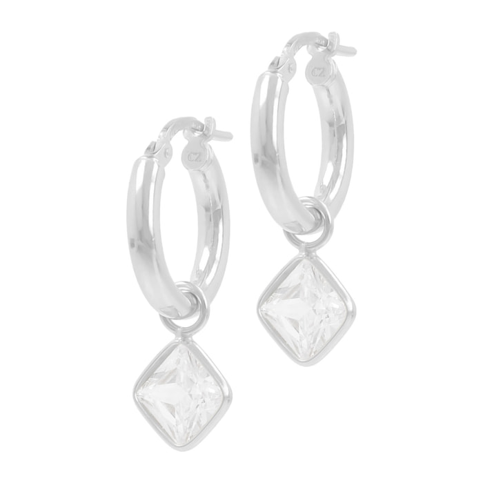 Orecchini a Cerchio in Argento 925 con Ciondolo in Cubic Zirconia