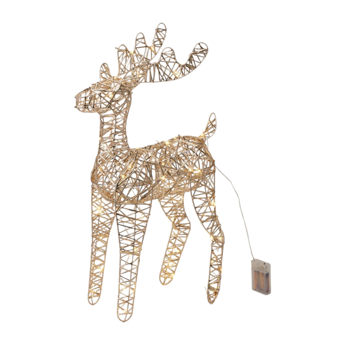 reno luminoso navideño color oro champagne con 60 luces led 36x14x60cm