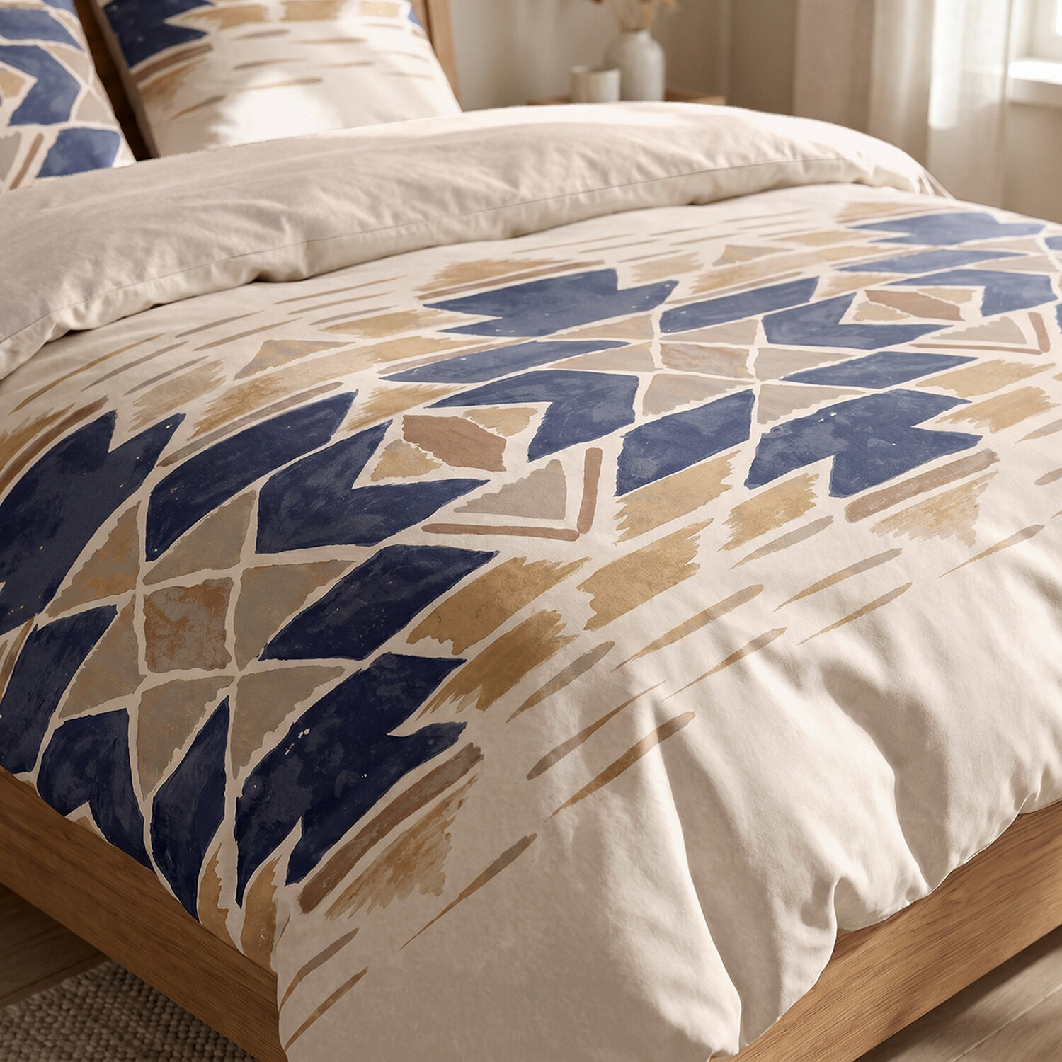 Parure housse de couette 260x240 cm imprimée graphique bohème + 2 taies 100% Coton - APOTEK