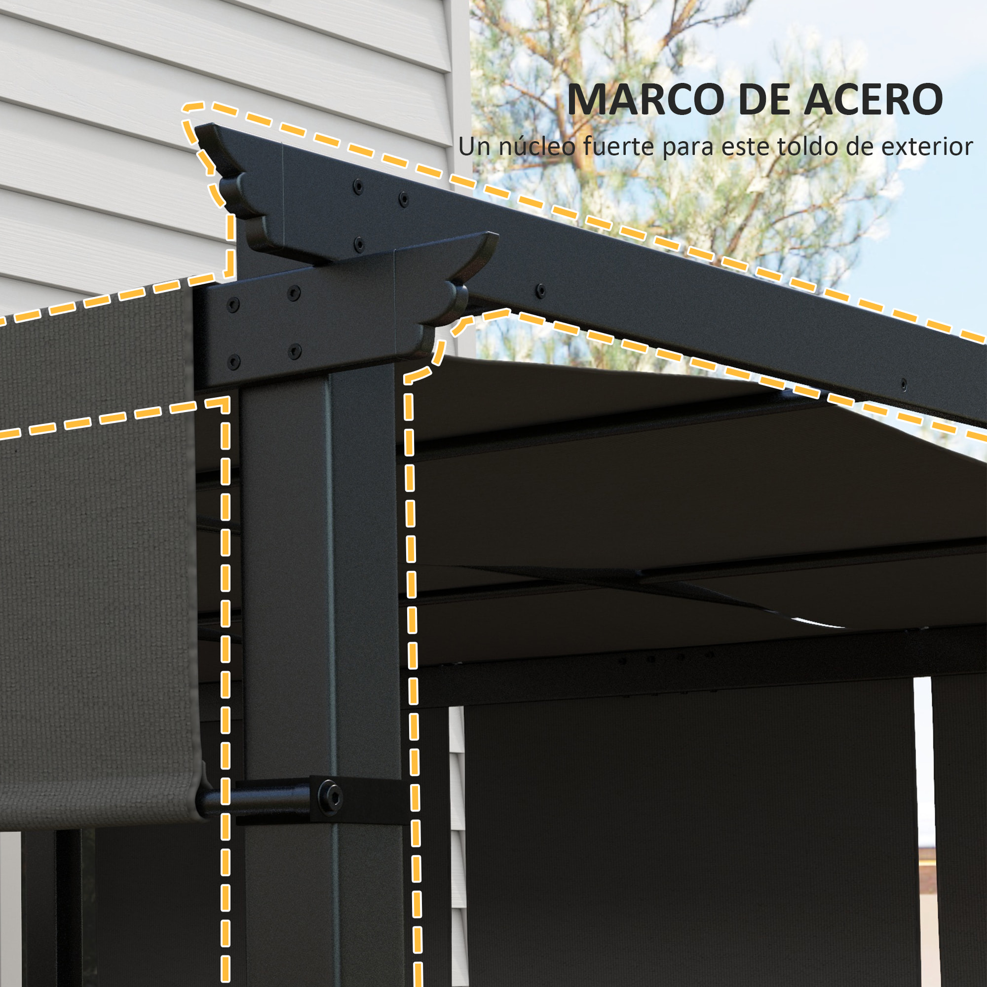 Outsunny Pérgola de Jardín 3x3 m Cenador para Exterior con Techo Retráctil Marco de Acero Impermeable y Anti-UV para Terraza Patio Gris Oscuro