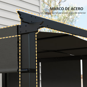 Outsunny Pérgola de Jardín 3x3 m Cenador para Exterior con Techo Retráctil Marco de Acero Impermeable y Anti-UV para Terraza Patio Gris Oscuro