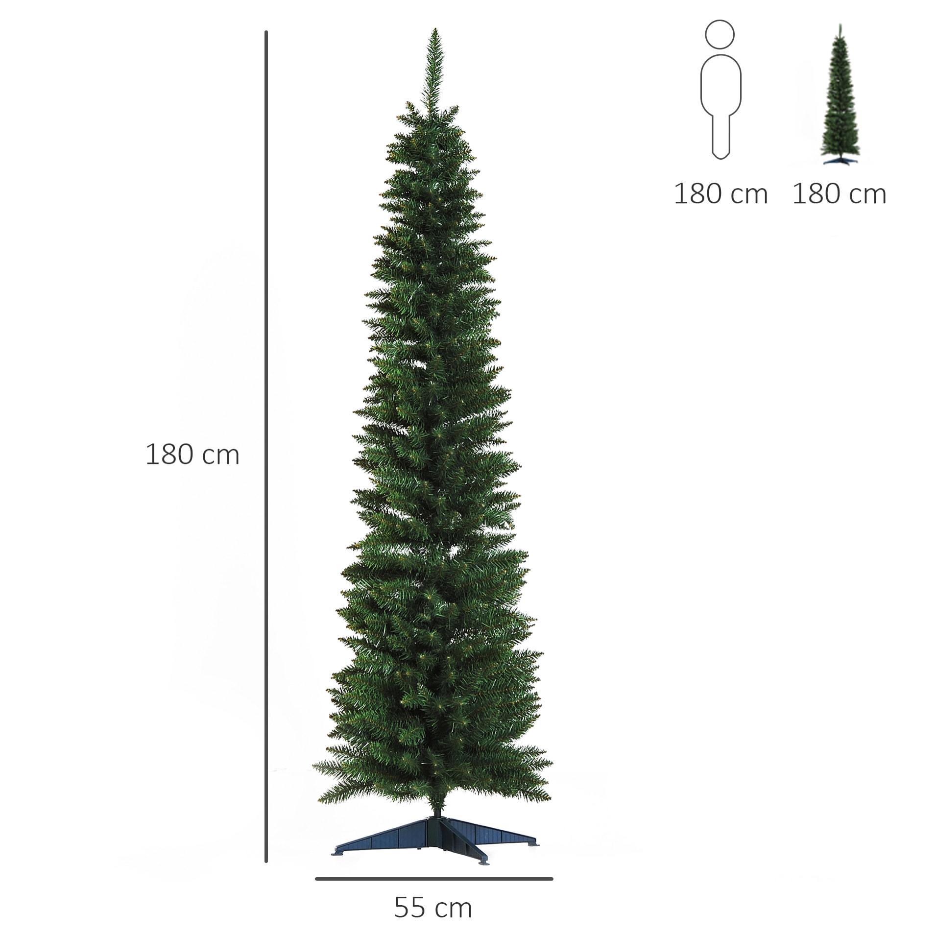 árbol de Navidad Artificial con Soporte 55x180cm Verde