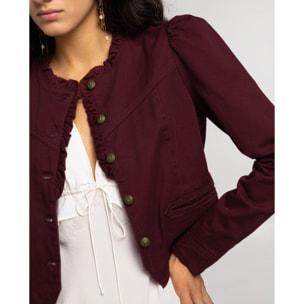 Chaqueta denim con mangas abullonadas de mujer