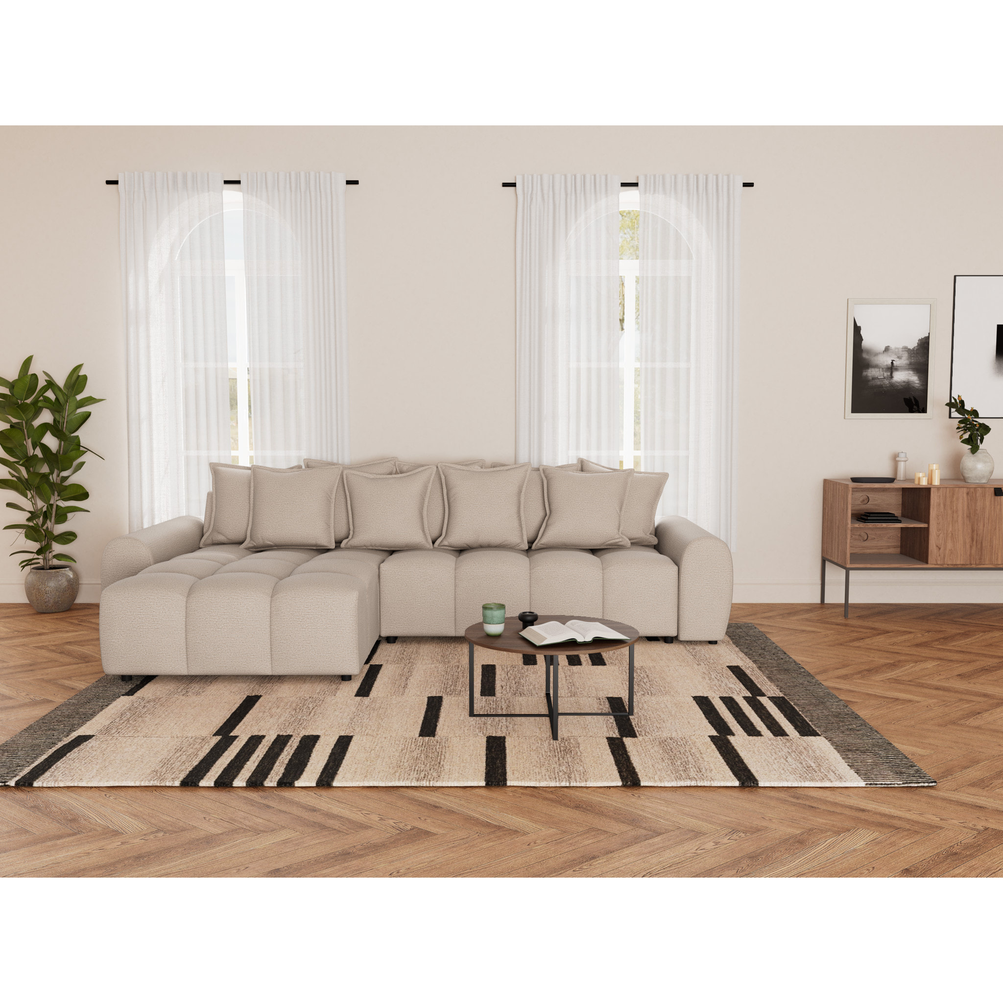 Adelaide - canapé d'angle réversible 4 places en tissu texturé - Beige