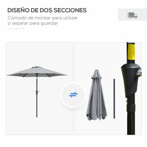 Sombrilla Terraza Exterior Ø230 cm Sombrilla de Jardín con Ángulo Ajustable y Manivela Impermeable Parasol para Patio Terraza Gris