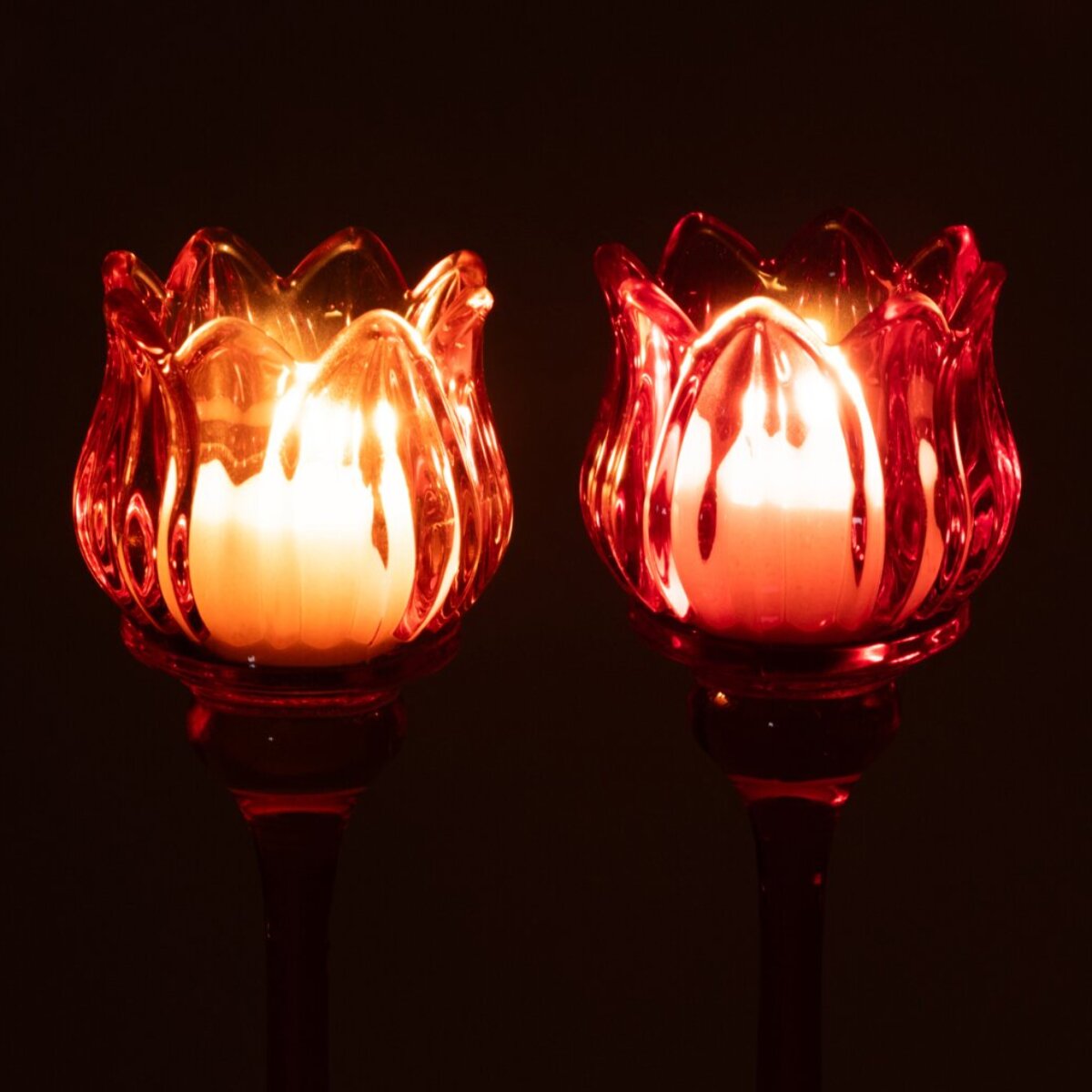 J-Line photophore sur base tulipe - verre - orange/fuchsia - small - assortiment de 2