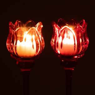 J-Line photophore sur base tulipe - verre - orange/fuchsia - small - assortiment de 2