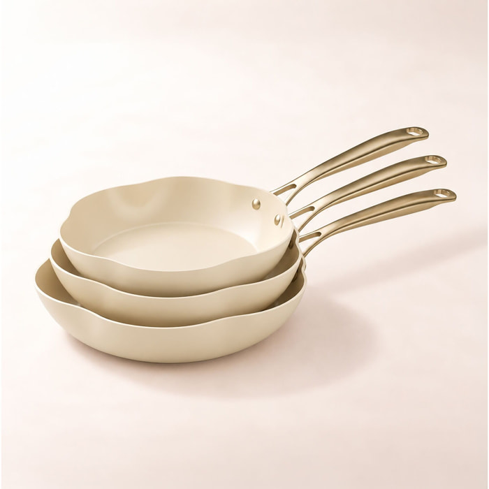 Lot de 3 poêles en aluminium recyclé en forme de fleurs DAHLIA