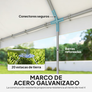 Carpa para Fiesta 4x6 m con Luces LED, Carpa de Jardín con Estructura Acero Galvanizado, Paredes Laterales Extraíbles, 2 Puertas con Cremallera, Ventanas, UPF30+, Gazabo para Eventos, Blanco
