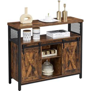 Credenza Industriale Rustica con Ante Scorrevoli in Legno e Metallo