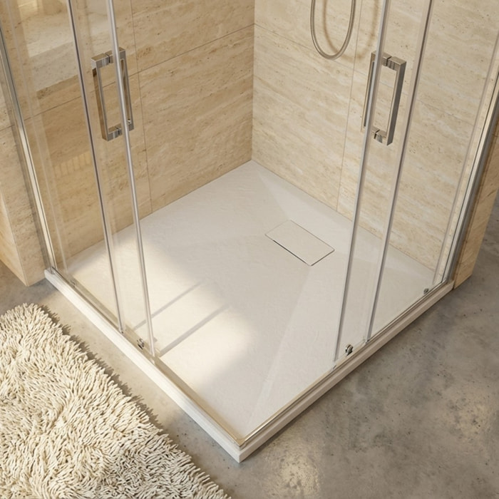 Essential 80x80 cm receveur de douche carré à poser SMC avec surface effet pierre, blanc (CERAES8080W)