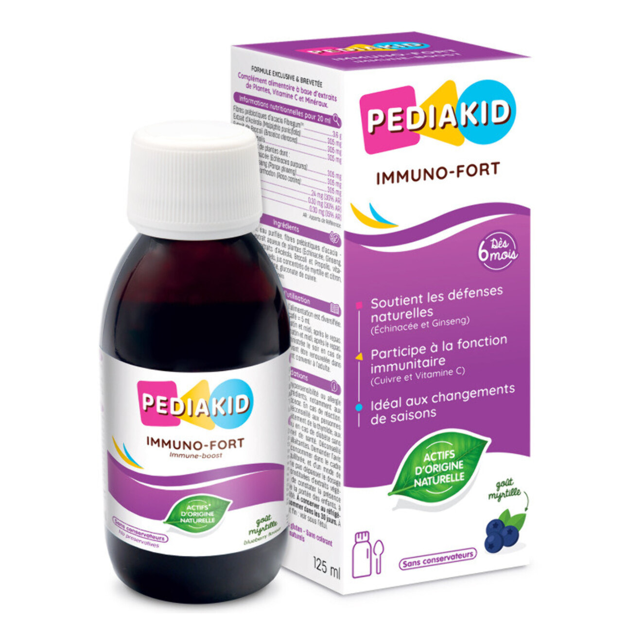 image-PEDIAKID - Complément Alimentaire Naturel Pediakid Immuno-Fort - Formule Exclusive au Sirop d'Agave - Aide à Soutenir les Défenses Naturelles de l'Organisme - Goût Myrtille