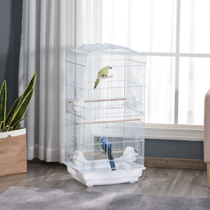 Cage à oiseaux volière avec mangeoires perchoirs plateau amovible 2 portes dim. 46,5L x 35,5l x 92H cm métal blanc