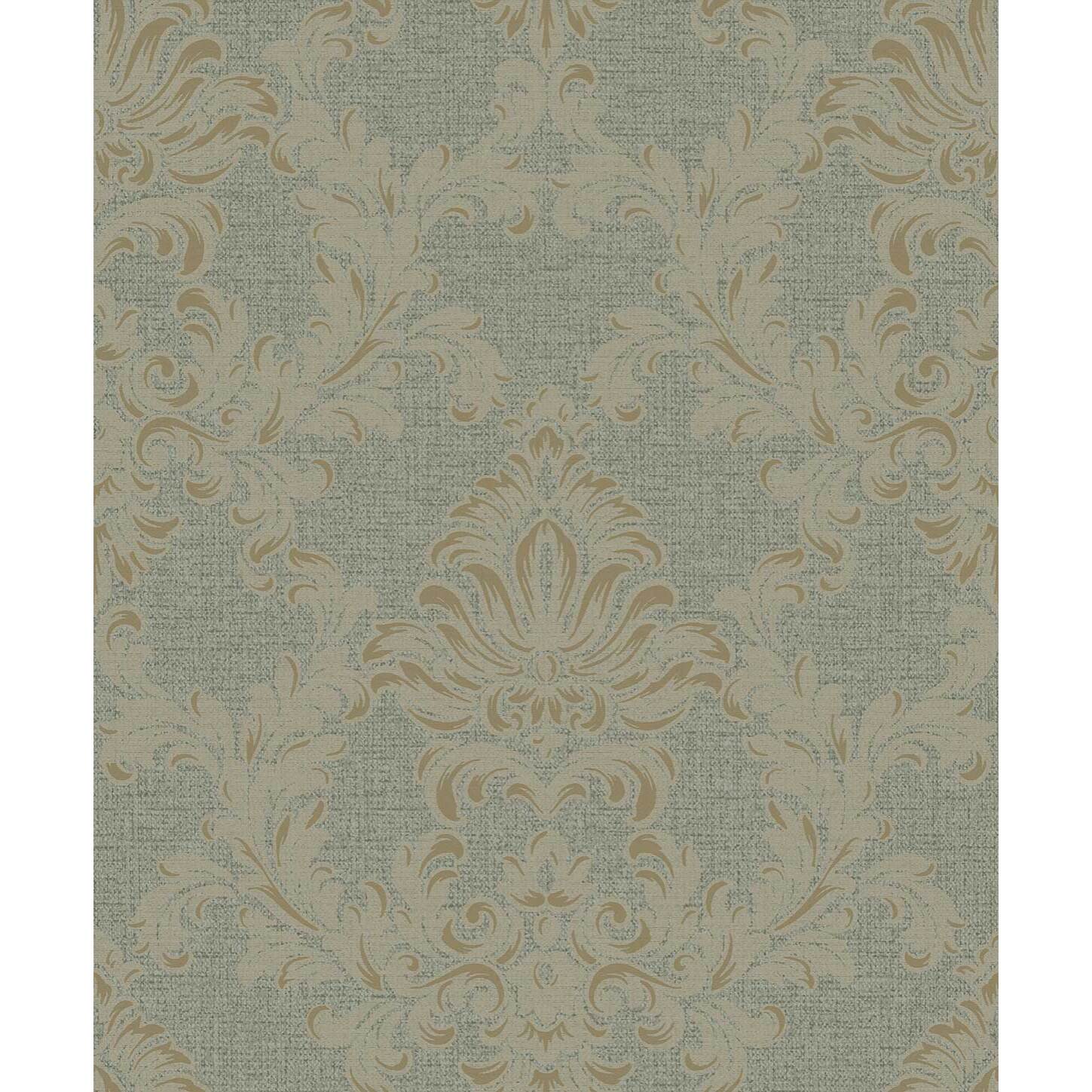 Papier peint baroque médaillon doré fond vert