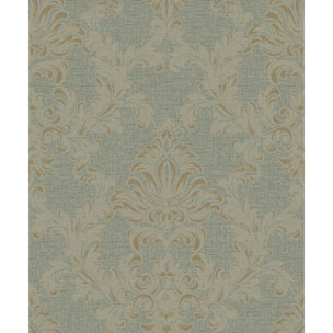 Papier peint baroque médaillon doré fond vert