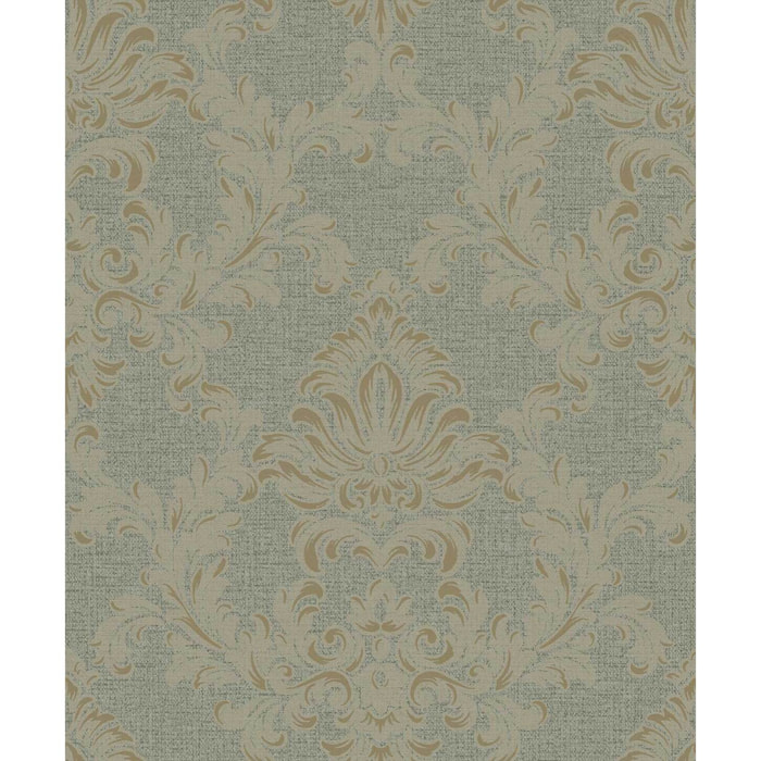 Papier peint baroque médaillon doré fond vert