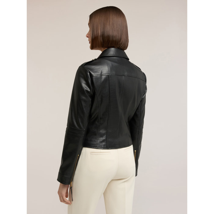 Motivi - Chaqueta de cuero con cremalleras doradas - Negro
