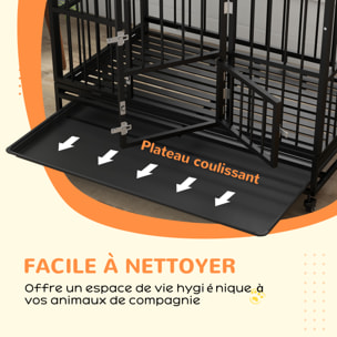 Cage chien grande taille sur roulettes - 2 portes verrouillables, plateau amovible - acier noir