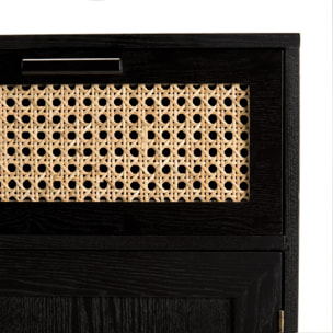 ANGELO - Buffet bois noir 2 tiroirs cannage 2 portes