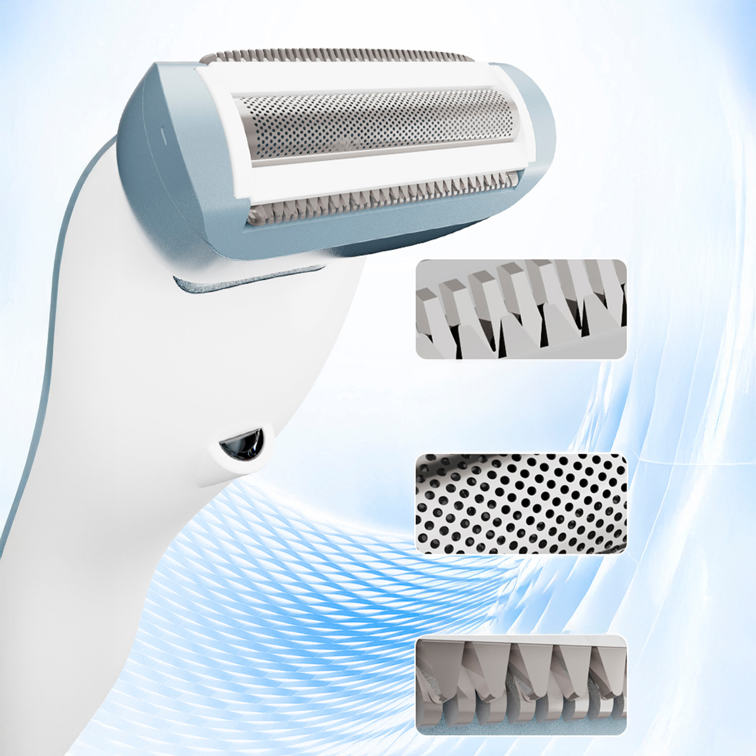 Epilatore con base di ricarica e 3 modalità d'uso per tutto il corpo.