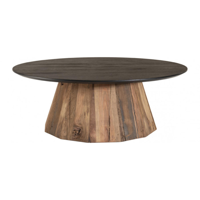 ANDREA - Table basse ronde 90x90cm bois Pin recyclé plateau noir piétement naturel