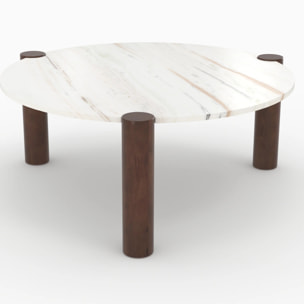 Table basse ronde en marbre et bois de manguier D86 cm - Pauline