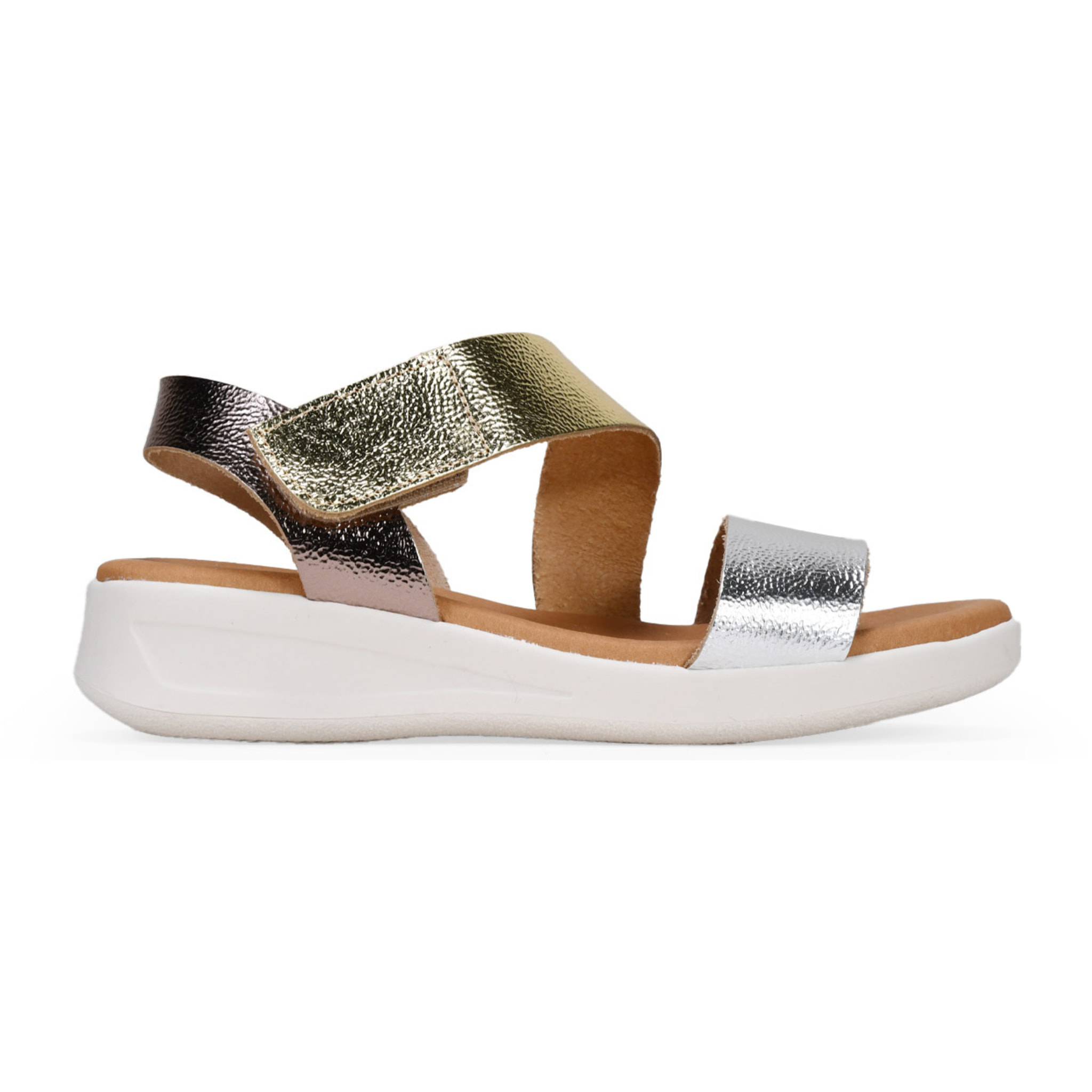 Sandalias de piel metalizadas con cuña