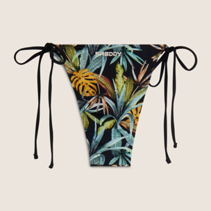 Slip bikini stampa foliage tropical con chiusura a laccetti