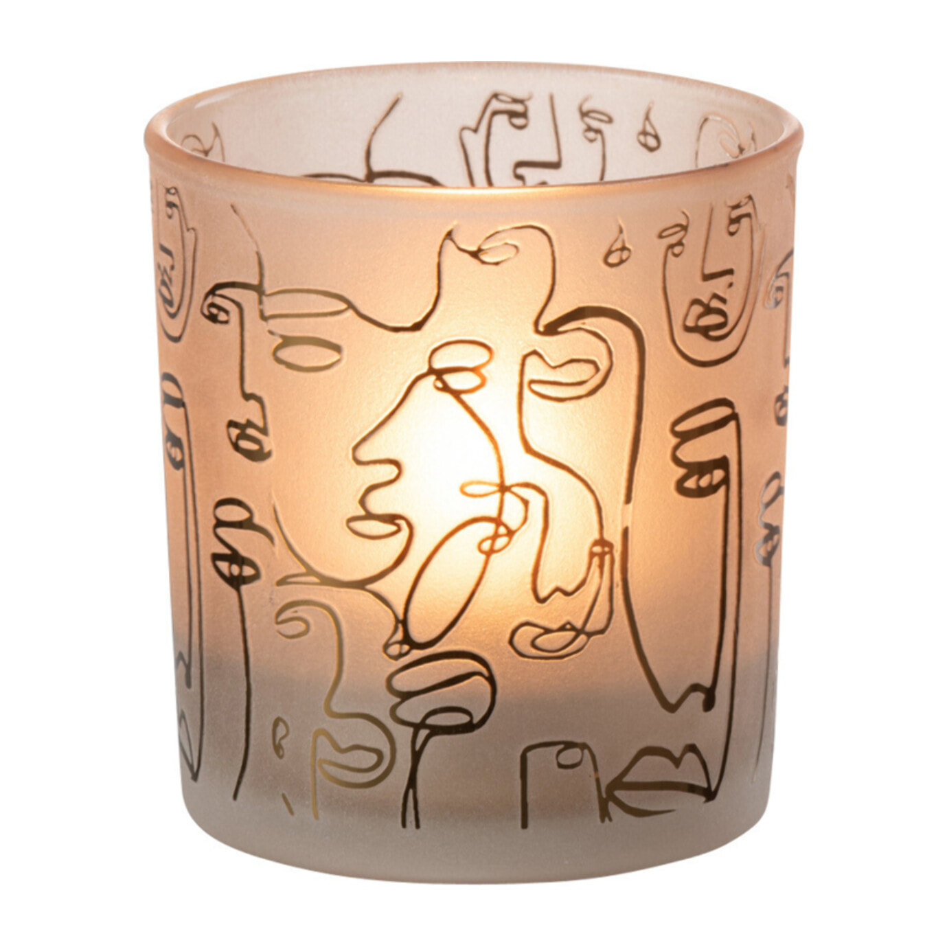 J-Line photophore Happy Faces - verre - beige - small - 2 pièces