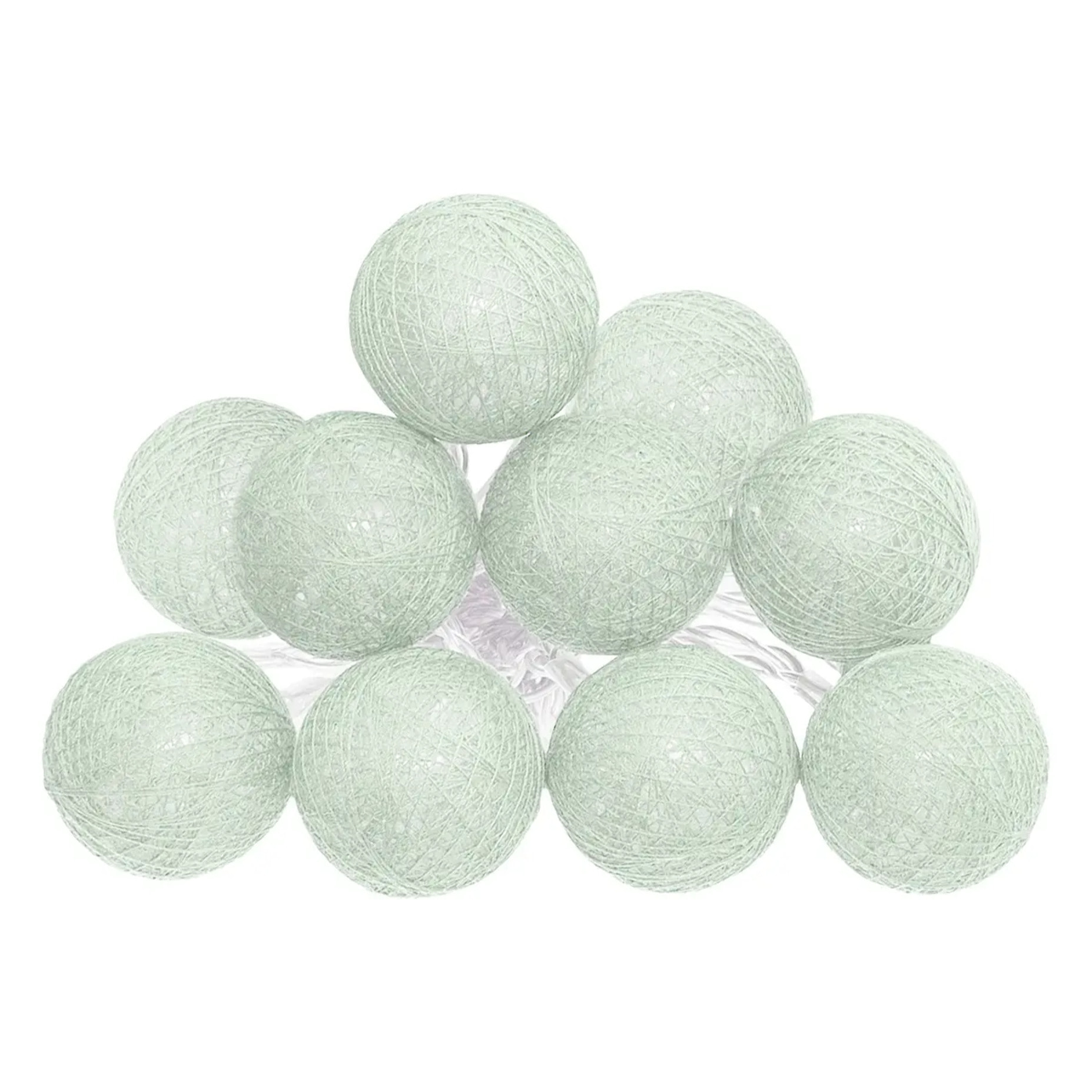 Guirlande LED à pile - 10 boules - vert céladon - L165 cm
