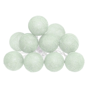 Guirlande LED à pile - 10 boules - vert céladon - L165 cm