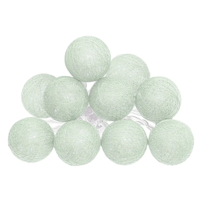 Guirlande LED à pile - 10 boules - vert céladon - L165 cm
