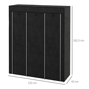 Armoire penderie multi-rangement - 8 étagères, 2 barres - dim. 125L x 43l x 162,5H cm - acier noir non tissé noir