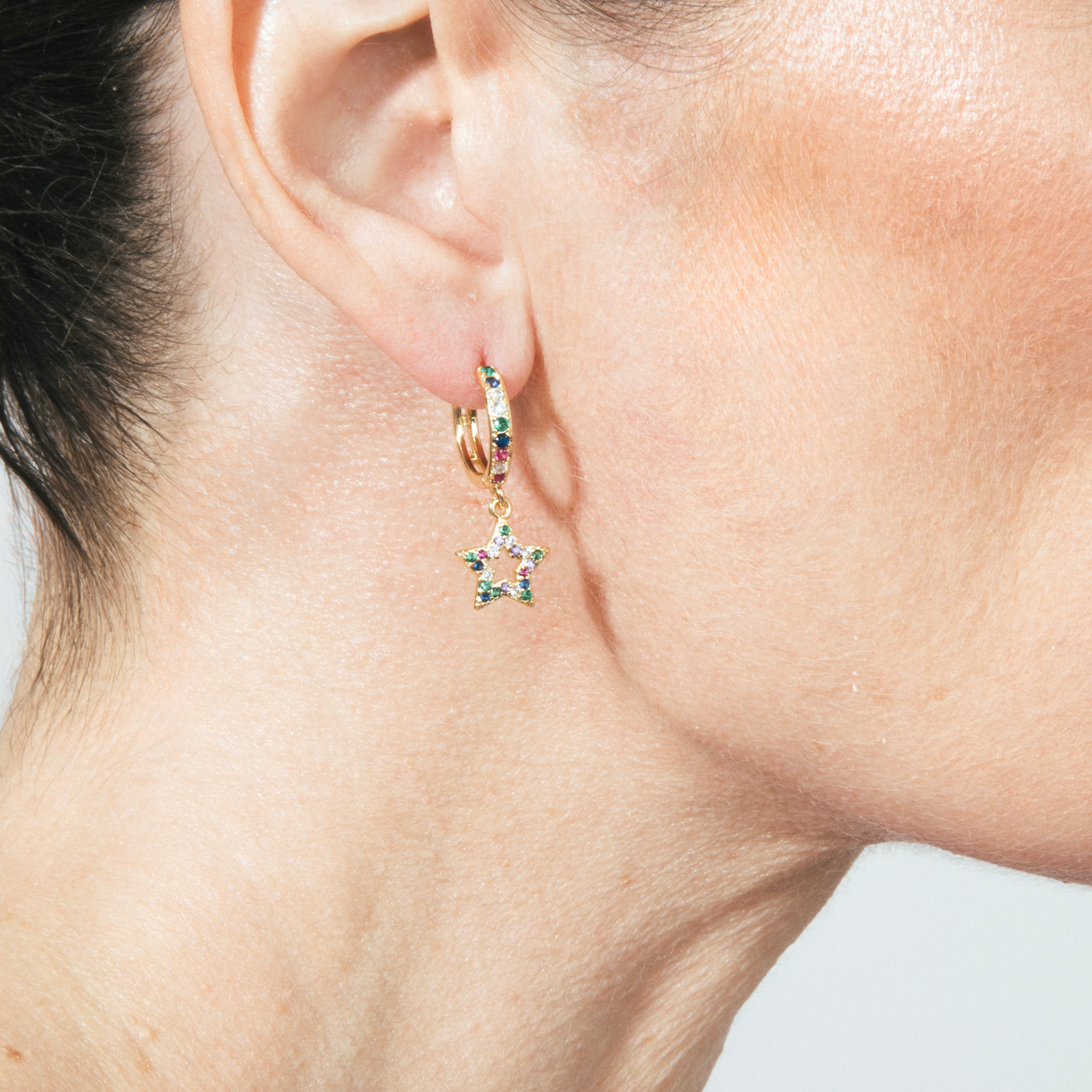 Pendientes con Circonita Multicolor acabado oro 18k