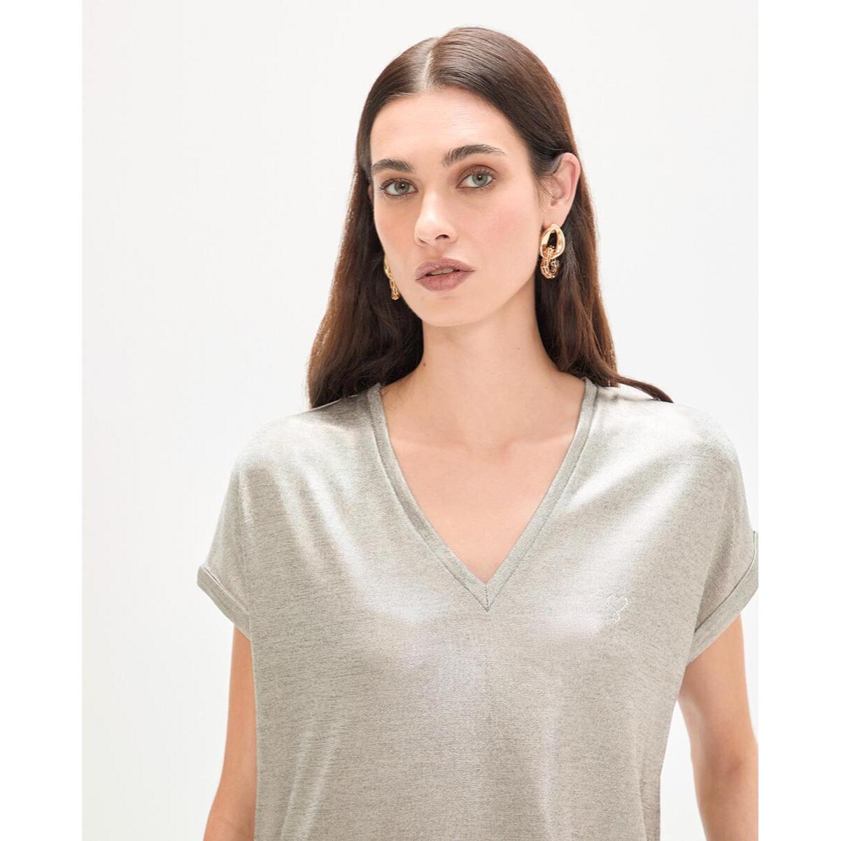 Maglietta laminata con scollo a V