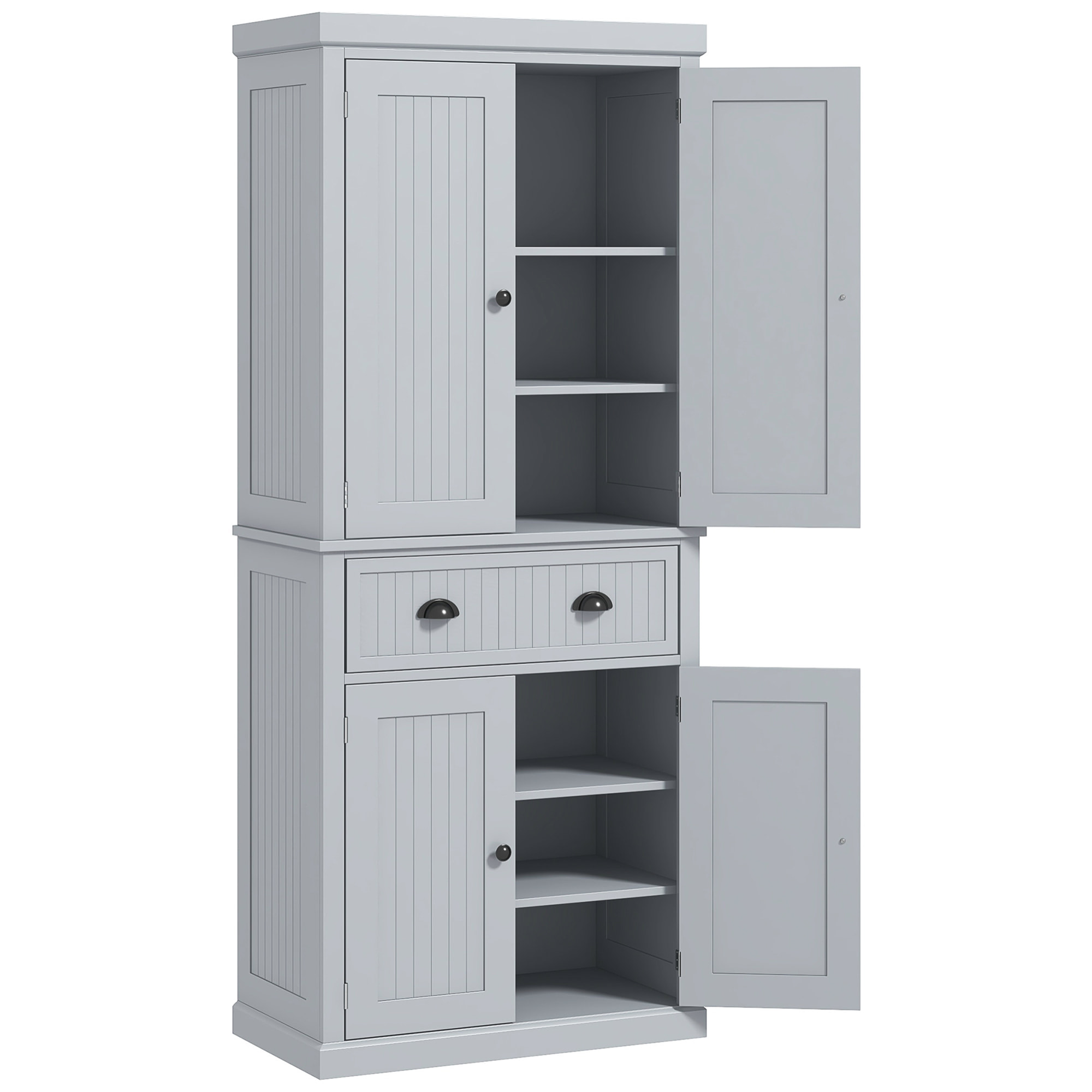 Buffet haut multi-rangement - 4 portes, grand tiroir - dim. 76L x 40l x 183H cm - gris