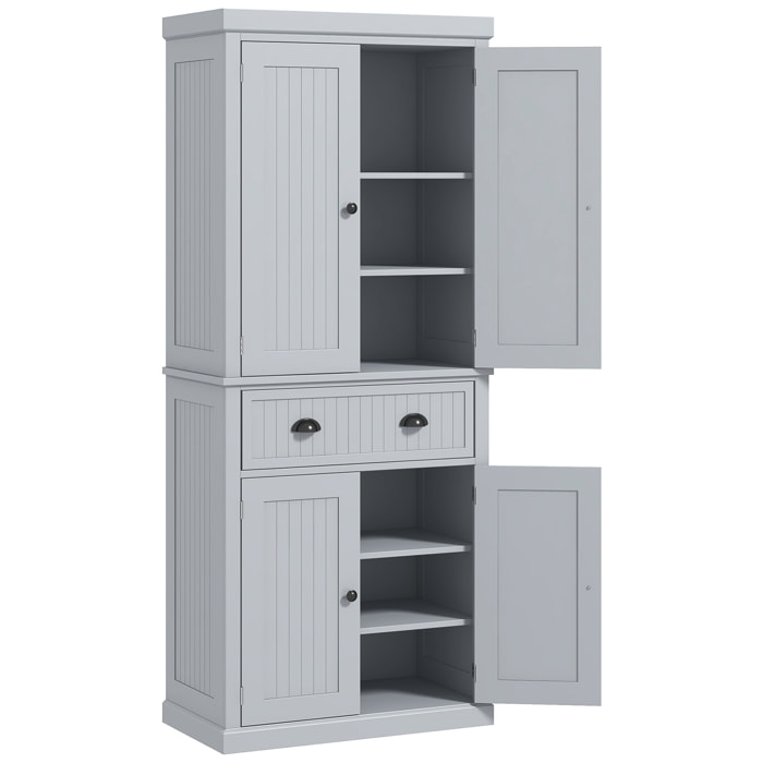 Buffet haut multi-rangement - 4 portes, grand tiroir - dim. 76L x 40l x 183H cm - gris