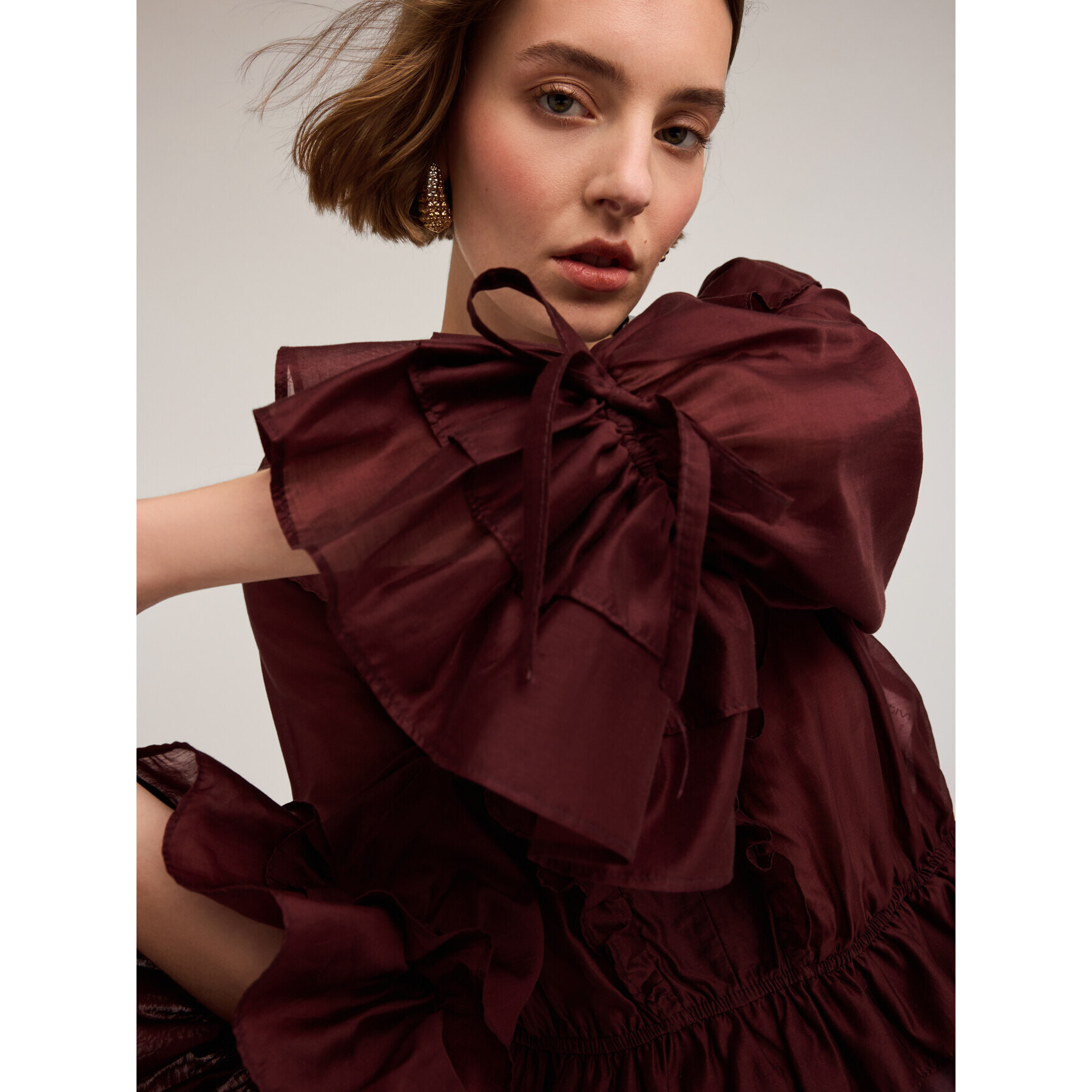 Motivi - Blusa de voile con volantes - Burgundy