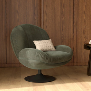 Fauteuil pivotant en tissu effet velours vert kaki - Ricci