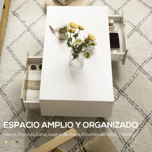 Mesa de Centro Moderna con 2 Cajones Compartimientos Abiertos 106x58x39,5 cm